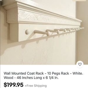 Wall Mount Coat & Clothes Hanging Rack, Wood-White